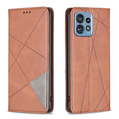 Leather Case Stands Flip Cover Holder B07F for Motorola Moto X40 5G Brown