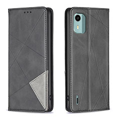 Leather Case Stands Flip Cover Holder B07F for Nokia C12 Black