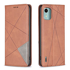 Leather Case Stands Flip Cover Holder B07F for Nokia C12 Brown