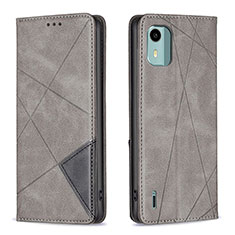 Leather Case Stands Flip Cover Holder B07F for Nokia C12 Plus Gray