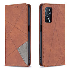 Leather Case Stands Flip Cover Holder B07F for Oppo A16 Brown