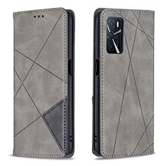 Leather Case Stands Flip Cover Holder B07F for Oppo A16 Gray