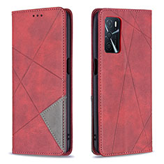 Leather Case Stands Flip Cover Holder B07F for Oppo A16s Red