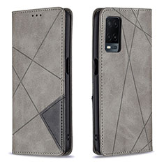 Leather Case Stands Flip Cover Holder B07F for Oppo A54 4G Gray