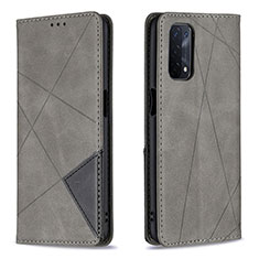 Leather Case Stands Flip Cover Holder B07F for Oppo A54 5G Gray