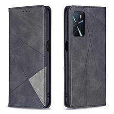 Leather Case Stands Flip Cover Holder B07F for Oppo A54s Black