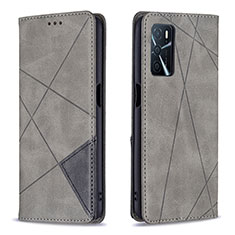 Leather Case Stands Flip Cover Holder B07F for Oppo A54s Gray