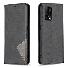 Leather Case Stands Flip Cover Holder B07F for Oppo A74 4G Black