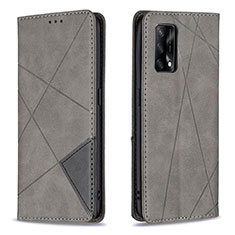 Leather Case Stands Flip Cover Holder B07F for Oppo A74 4G Gray