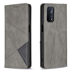 Leather Case Stands Flip Cover Holder B07F for Oppo A74 5G Gray