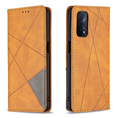 Leather Case Stands Flip Cover Holder B07F for Oppo A74 5G Light Brown