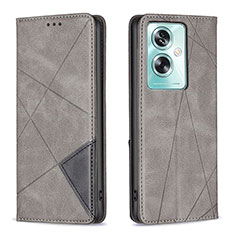 Leather Case Stands Flip Cover Holder B07F for Oppo A79 5G Gray