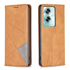 Leather Case Stands Flip Cover Holder B07F for Oppo A79 5G Light Brown