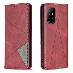 Leather Case Stands Flip Cover Holder B07F for Oppo A94 5G Red