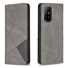 Leather Case Stands Flip Cover Holder B07F for Oppo A95 5G Gray