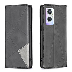 Leather Case Stands Flip Cover Holder B07F for Oppo A96 5G Black