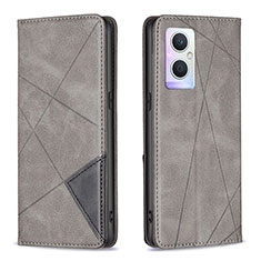 Leather Case Stands Flip Cover Holder B07F for Oppo A96 5G Gray