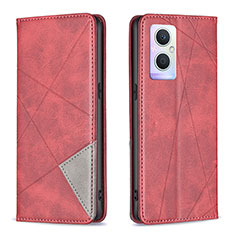Leather Case Stands Flip Cover Holder B07F for Oppo A96 5G Red