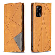 Leather Case Stands Flip Cover Holder B07F for Oppo F19 Light Brown