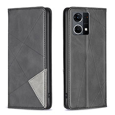 Leather Case Stands Flip Cover Holder B07F for Oppo F21 Pro 4G Black