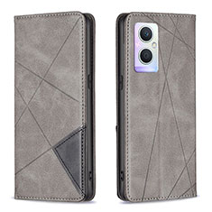 Leather Case Stands Flip Cover Holder B07F for Oppo F21 Pro 5G Gray