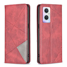 Leather Case Stands Flip Cover Holder B07F for Oppo F21 Pro 5G Red