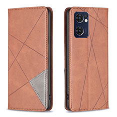 Leather Case Stands Flip Cover Holder B07F for Oppo Find X5 Lite 5G Brown