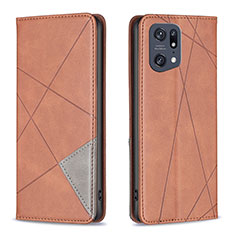 Leather Case Stands Flip Cover Holder B07F for Oppo Find X5 Pro 5G Brown