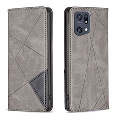 Leather Case Stands Flip Cover Holder B07F for Oppo Find X5 Pro 5G Gray