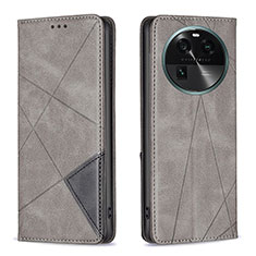 Leather Case Stands Flip Cover Holder B07F for Oppo Find X6 Pro 5G Gray