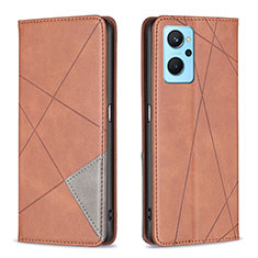 Leather Case Stands Flip Cover Holder B07F for Oppo K10 4G Brown