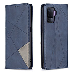 Leather Case Stands Flip Cover Holder B07F for Oppo Reno5 Lite Blue