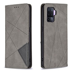 Leather Case Stands Flip Cover Holder B07F for Oppo Reno5 Lite Gray