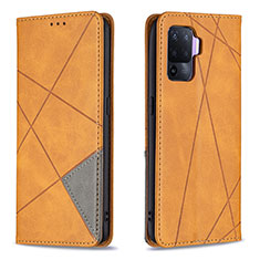 Leather Case Stands Flip Cover Holder B07F for Oppo Reno5 Lite Light Brown
