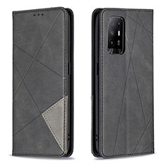 Leather Case Stands Flip Cover Holder B07F for Oppo Reno5 Z 5G Black