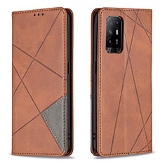 Leather Case Stands Flip Cover Holder B07F for Oppo Reno5 Z 5G Brown