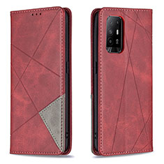 Leather Case Stands Flip Cover Holder B07F for Oppo Reno5 Z 5G Red