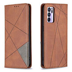 Leather Case Stands Flip Cover Holder B07F for Oppo Reno6 5G Brown