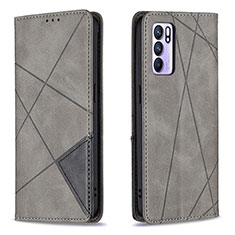 Leather Case Stands Flip Cover Holder B07F for Oppo Reno6 5G Gray