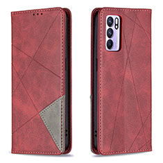 Leather Case Stands Flip Cover Holder B07F for Oppo Reno6 5G Red