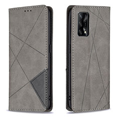 Leather Case Stands Flip Cover Holder B07F for Oppo Reno6 Lite Gray