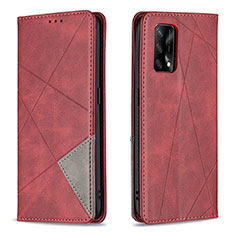 Leather Case Stands Flip Cover Holder B07F for Oppo Reno6 Lite Red