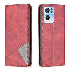 Leather Case Stands Flip Cover Holder B07F for Oppo Reno7 Pro 5G Red