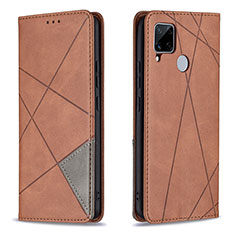 Leather Case Stands Flip Cover Holder B07F for Realme 7i RMX2193 Brown