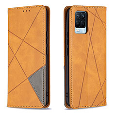 Leather Case Stands Flip Cover Holder B07F for Realme 8 4G Light Brown