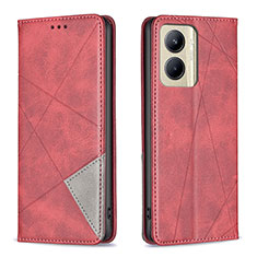 Leather Case Stands Flip Cover Holder B07F for Realme C33 (2023) Red