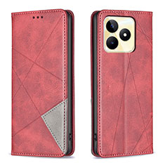 Leather Case Stands Flip Cover Holder B07F for Realme C51 Red