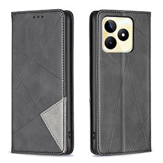 Leather Case Stands Flip Cover Holder B07F for Realme C67 Black