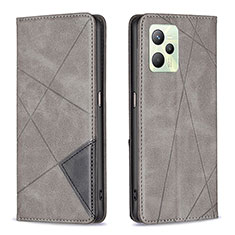 Leather Case Stands Flip Cover Holder B07F for Realme Narzo 50A Prime Gray