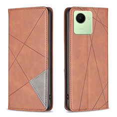 Leather Case Stands Flip Cover Holder B07F for Realme Narzo 50i Prime Brown